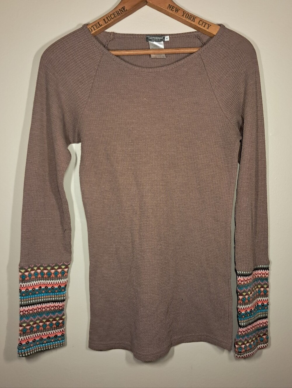 Earthbound Thermal Waffle Knit Top with Colorblock Cuffs
